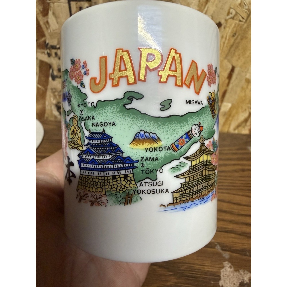 Japan Map Cultural Motifs Souvenir Ceramic Coffee Mug US Military Base Locations